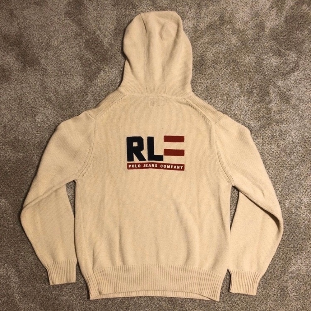Vintage 90s Polo American Flag Knit Hoodie